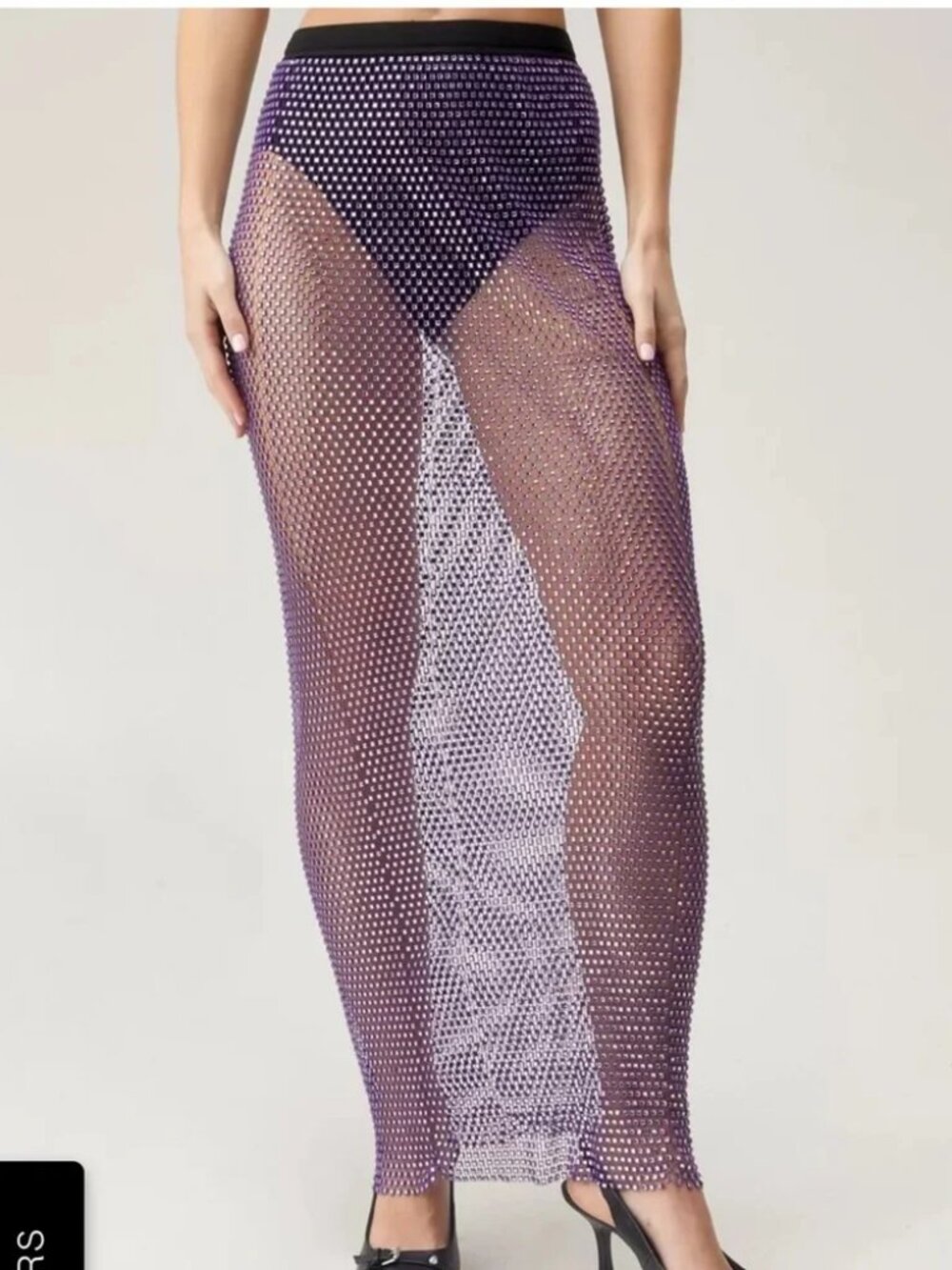Nasty Gal Diamante Mesh Maxi Split Skirt